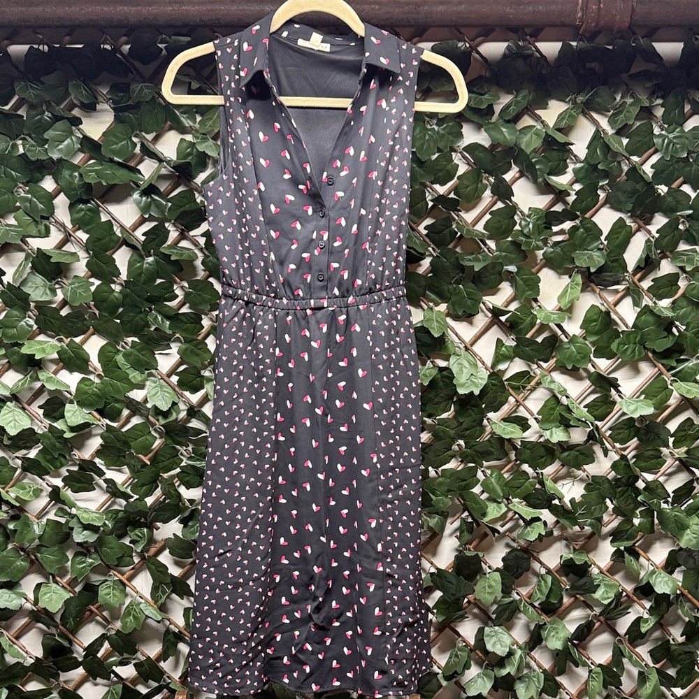 Maison Jules Black Midi Dress with Pink Patterns